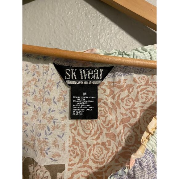 Vintage Womens Tunic Medium Petite Patchwork Floral Sheer Peasant Hippie Boho - Picture 2 of 7